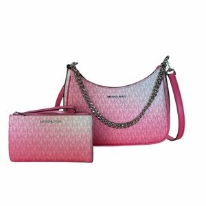 Michael Kors Jet Set Large Women Ombré Pochette Bag + Double Zip Wallet Hibiscus